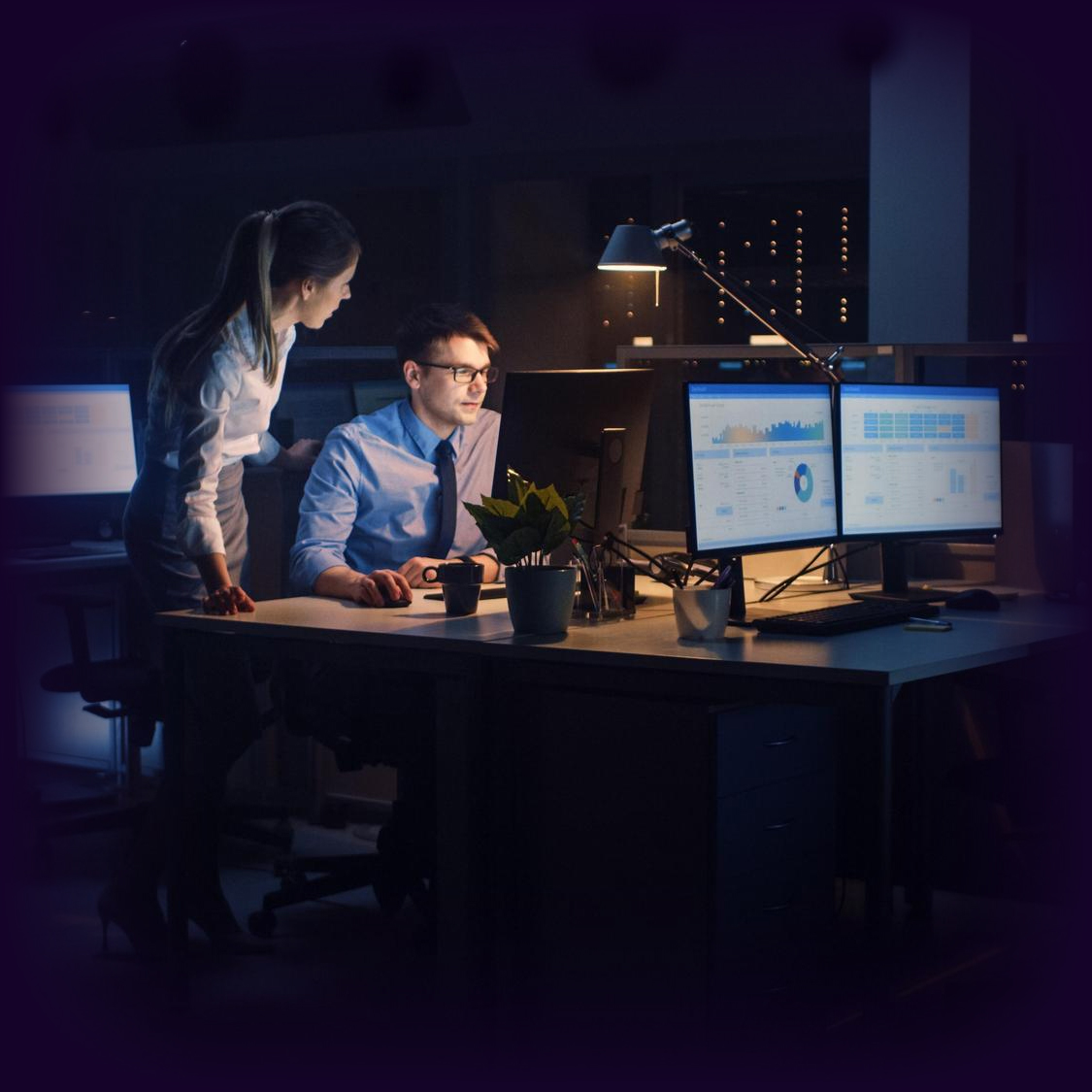 Ads Pro team working on a product late in the evening